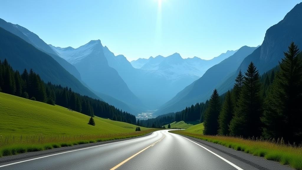 Landschaftliche Straße in Österreich mit Bergen im Hintergrund